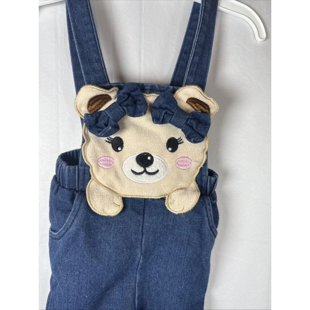 Unbranded Overalls Bear Design Distressed Flare Leg Size 9-12 M Preowned - Picture 7 of 11